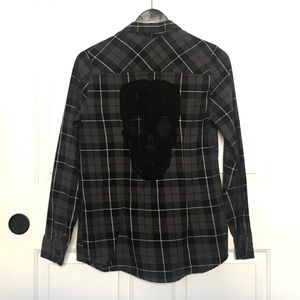 Black and Gray Flannel with Skull Accent on Back